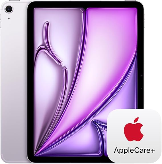 Apple iPad Air 11-inch (M2): Liquid Retina Display, 1TB, Landscape 12MP Front Camera/12MP Back Camera, Wi-Fi 6E + 5G Cellular with eSIM, Touch ID, All-Day Battery Purple with AppleCare+ (2 Years)