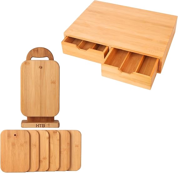 HTB K Cup Holder Storage and Bamboo Cutting Board Set