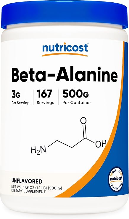 Nutricost Beta Alanine Powder 500 Grams (1.1lbs) Pure Beta Alanine | Gluten Free and GMO-Free