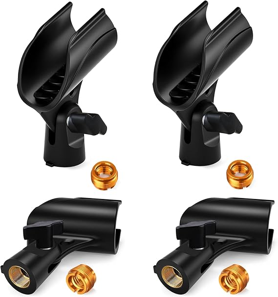 4 Pcs Universal Microphone Clip, Adjustable Mic Clip Holder for Mic Stand,Come with 5/8" Male to 3/8" Female Screw Adapter