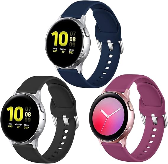 Lerobo Compatible with Samsung Galaxy Watch 7 6 5 4 Active 2 40mm 44mm Band | 20mm Sport Silicone Strap for Galaxy Watch 6 Classic 43mm 47mm 5 Pro 45mm 4 Classic 42mm 46mm 3 41mm, Black/Navy Blue/Wine