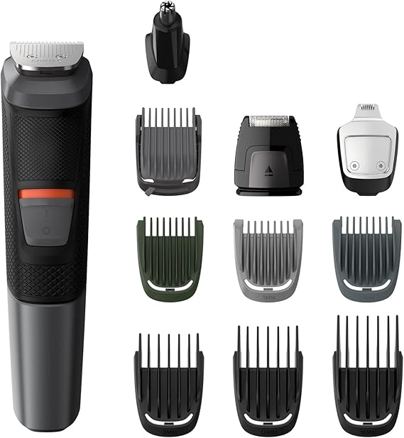 Philips Body Trimmer Multigrooming Kit 5000 Series Body Shaver 11-in-1 Clippers/Beard Trimmer/Nose Hair Cutter MG5730/15 Black