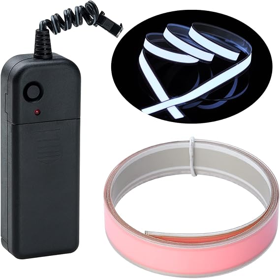 lychee3 Ft 1M 1M Neon Glowing Strobing Electroluminescent Robbin El Tape Belt EL Wire Rope with Battery Pack for Cosplay Decoration Bruning Man Festival (3Ft, White)