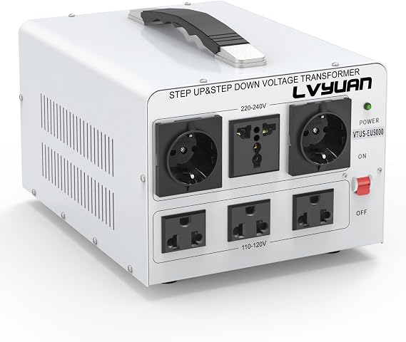 LVYUAN 5000W Step Up & Down Voltage Transformer 110/120V to 220/240V | 6 multi-socket(3US+2EU+1Universal), resettable MCB breaker, 8-fold safety shield, pure copper toroidal coil,CE&FCC certified