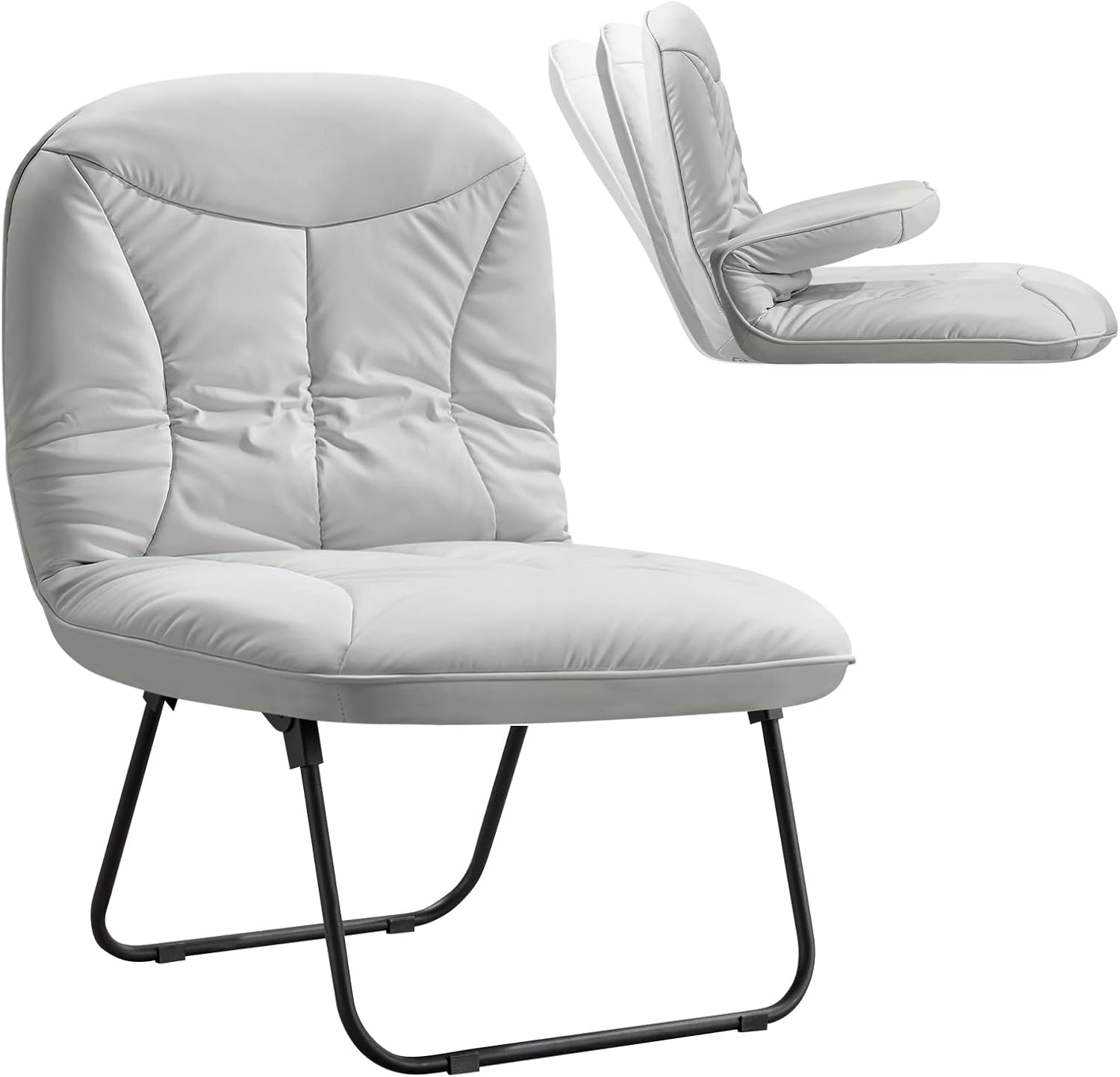 Furniliving 3 in 1 Folding Chair Foldable Floor Chair for Reading, Lounging & Gaming, Portable Camping Chair with Metal Frame Comfy Accent Chair Reading Chair for Indoor, Living Room, PU Grey