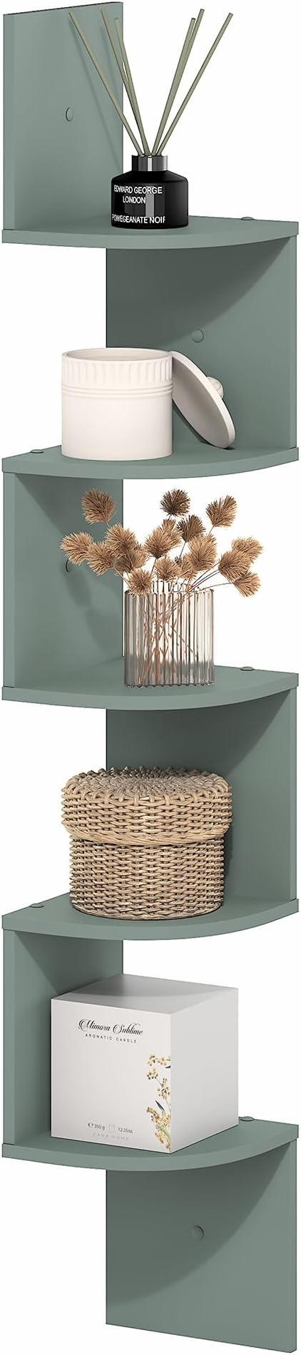 Furinno Rossi 5-Tier Corner Floating Book Shelves for Wall, Sage Green