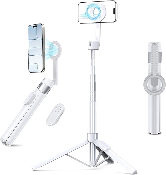Magnetic Tripod for iPhone, Selfie Stick Tripod Mount Ring for Magsafe, 360 Rotatable Portable Travel Tripod Cell Phone Stand with Metal Ring & Remote, Compatible with iPhone Android, 60"