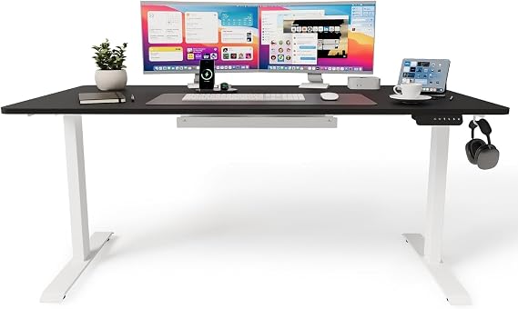 Uprise Comfort Çift Motorlu Yükseklik Ayarlı Masa (72–121 cm) - Beyaz (Beyaz Ayak/Siyah Tabla, 140x70 cm)