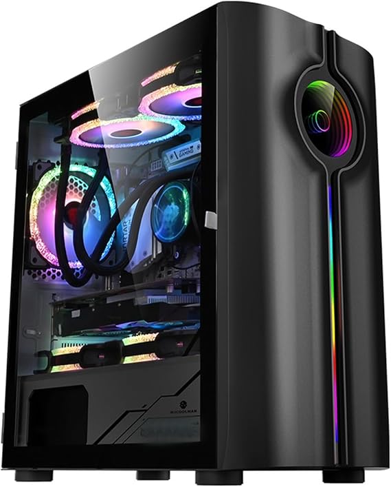 XLTFUC Mid-Tower M-ATX/ITX Computer Case, Vertical GPU Bracket Desktop Computer Gaming Case Tempered Glass Panel RGB Mode(Black)
