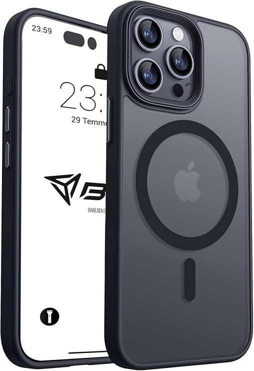 Babilden iPhone için Kılıf Kamera Korumalı Magsafe Wireless Şarj Özellikli Mat Şeffaf Renkli Kılıf (iPhone 12/12 Pro Siyah)