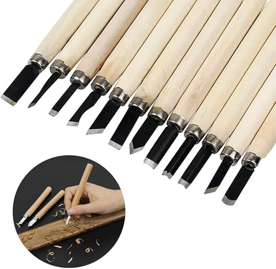 Carving Tools Set of 12, Professional Woodworking Gouges Wood Carving Hand Chisel Set Carbon Steel Carving Chisels Knife Kit for DIY Sculpture Carpenter Experts & Beginners
