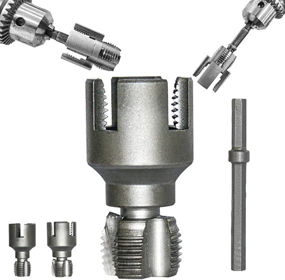 Integrated Internal & External Pipe Threading Tool, Pipe Thread Cutting Tool, Electric Drill Compatible Pvc Pipes Threader Kit, Garden Hose Thread Die, 1/2", 3/4" (B)