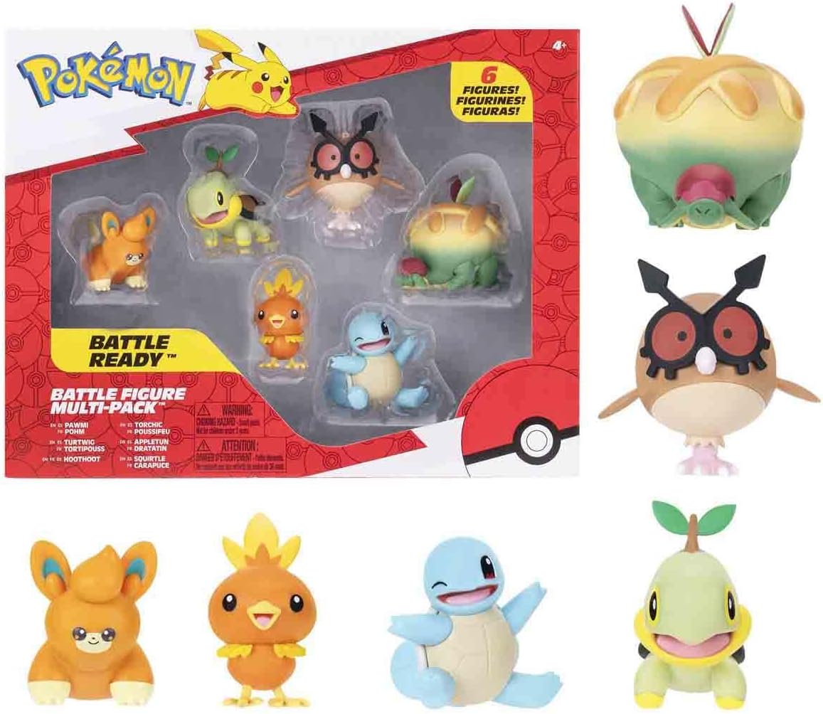 Pokémon Battle Figure Multipack 6 x 2 inç Pawmi, Squirtle #2, Torchic, Turtwig, Hoothoot, Appltun W9