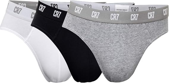 CR7 Cristiano Ronaldo Men's Basic Briefs, Pack of 3, Size: XL, Colour: White/Grey Melange/Black (633), White/Grey Melange/Black (633), X-Large, White/Grey Melange/Black (633), X-Large
