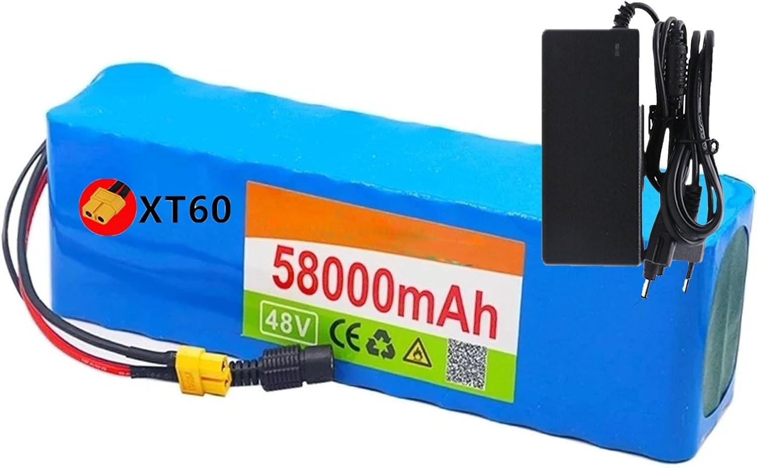48V 58Ah Lithium Ion Ebike Battery Pack with Charger for Electric Bikes and E-Scooters, Compatible with 250W to 1000W Motors