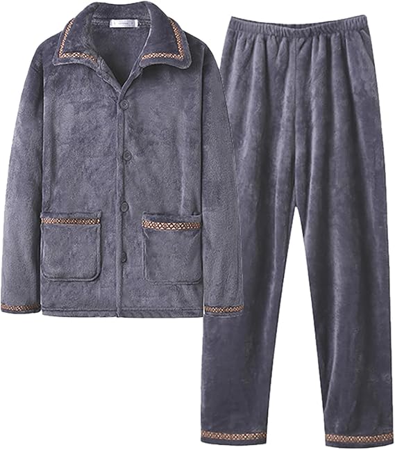 Mens Pajama Sets Flannel Long Sleeve Fuzzy Pajamas Fleece Pj Set Plush Warm Fall Thick Winter Sleeping Lounge Soft