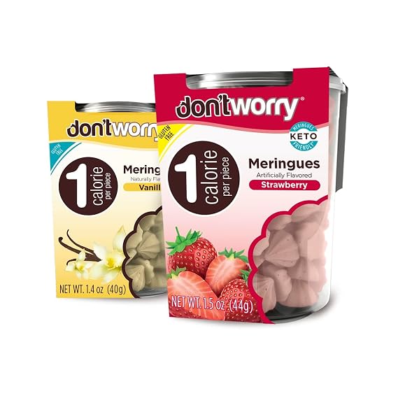 Don't Worry Meringue Cookies Keto Friendly | Strawberry & Vanilla | 2 Pack | Only 1 Calorie per piece | Healthy Candy, Gluten Free Snacks, Low Carb, Low Sugar, Low Calories