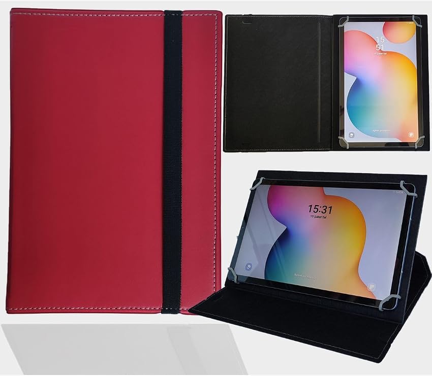 Tablet Standlı Üniversal Kapaklı Tablet Kılıfı Kırmızı Casper VIA T17-7" ile uyumlu