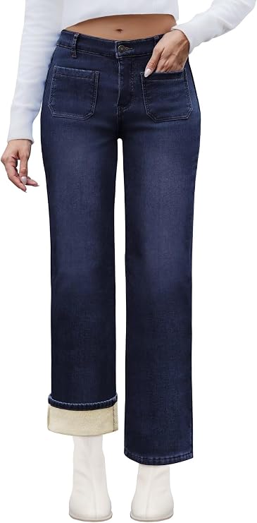 Women's Fleece Lined High Rise Stretch Straight Leg Jeans