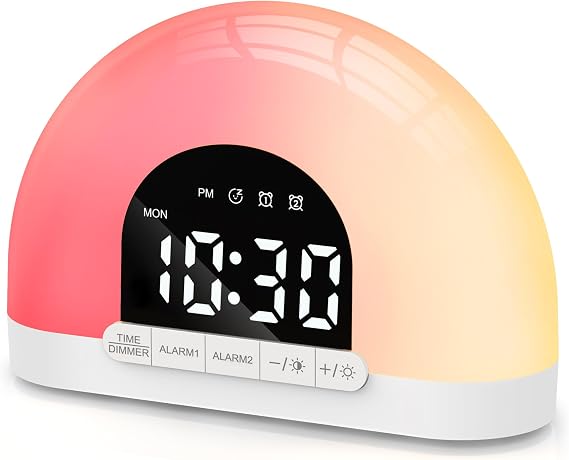 Sunrise Alarm Clock, Small Digital Bedside Kids Wake Up Light, Dual Alarms