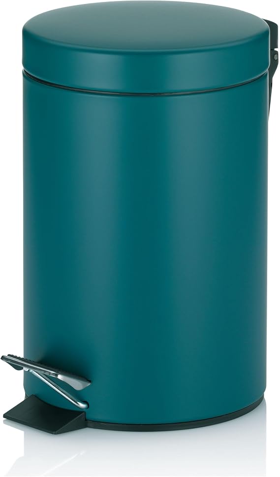 Kela Cosmetic bin Turquoise 3l, Metal Pedal bin Bathroom, Bathroom Waste bin with Inner bin and Carrying Handle, Monaco, Petrol matt