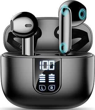 Wireless Earbuds Bluetooth 5.4 In Ear Buds 6 Mic ENC Noise Cancelling Clear Calls, Deep Bass HiFi Stereo Sound Earphones 35H Playtime LED Power Display IPX7 Waterproof Headphones for Android iOS