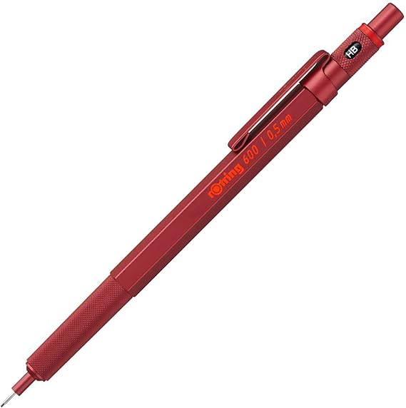 rOtring 600 Mechanical Pencil | HB 0.5 mm | Red All-Metal Body | Hexagonal Barrel