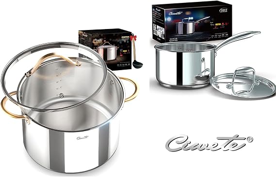 Ciwete Stainless Steel Stock Pot & Sacepan Set (8 Qt & 2 Qt)