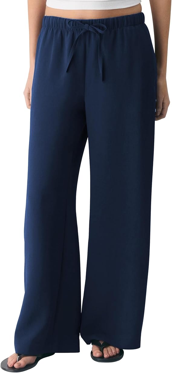 Women's High Waisted Wide Leg Pants Wrinkle Free Pull On Trousers with Pockets for Work Business Casual