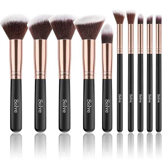 Makeup Brushes, SOLVE Premium Makeup Brush Set Synthetic Cosmetics Foundation Powder Concealers Blending Eye Shadows Face Kabuki Makeup Brush Sets (10pcs, Rose Golden)