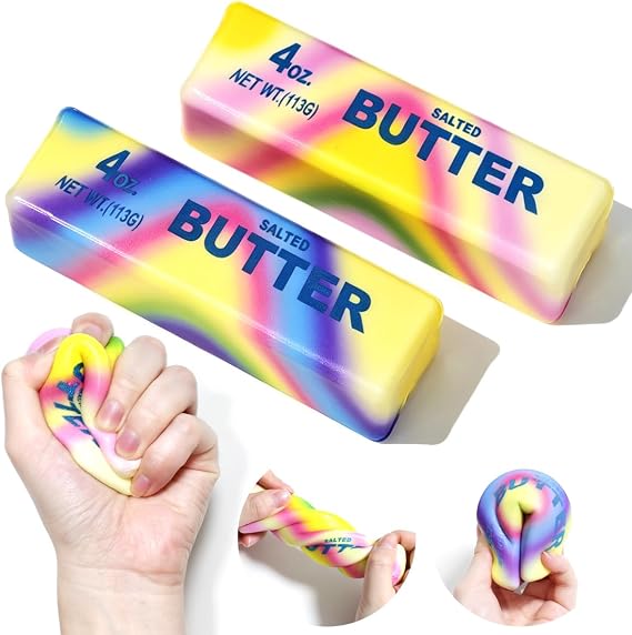 2 Pcs New Rainbow Butter Squishy Sticks, Swirling Fluid Pattern Squeeze Fidget Toys, Soft Sensory Anxiety Relief Toys, Pocket-Size Desk Toys for Home, Office, and Travel