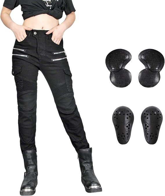 Womens Motorcycle Riding Jeans CE Armored Motorbike Pants Slim Fit