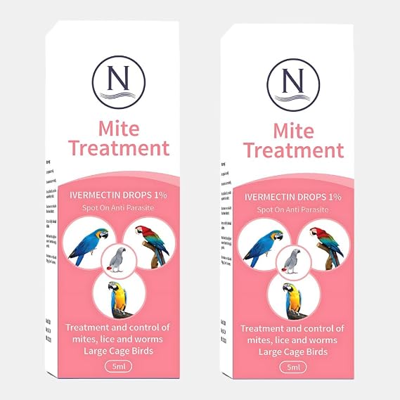 Naqua 2 BOXES - Ivermectin 1% 5ml - VET STRENGTH - Mite treatment for large birds. Parrots, macaws, cockatoos. Any bird over 500g. Also kills lice, fleas & ticks. Vet strength bird medicine.