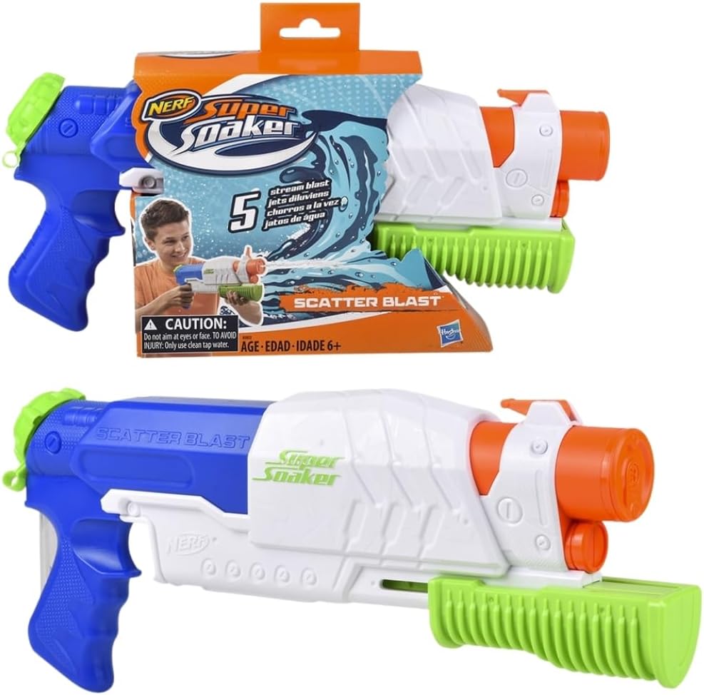 Nerf Super Soaker Scatter Blast Water Blaster, 5 Streams of Water, Pump Action, Kids Outdoor Water Toy, Gifts for 6 Year Old Boys & Girls