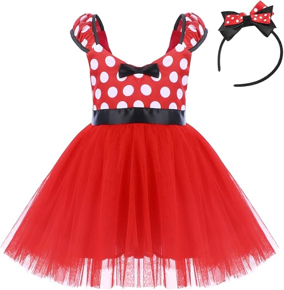 IBTOM CASTLE Girls' Polka Dots Princess Party Cosplay Pageant Fancy Costume Tutu Birthday Dress up+Ears Headband