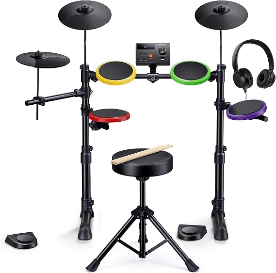 Donner DED-70SE Electric Drum Set for Kids, Electronic Drums with 4 Quiet Silicone Pads, 9" Cymbals, 150 Sounds, 15 Kits, USB MIDI, Type-C Charging Port, Throne, Headphones, Sticks, Melodics Lessons