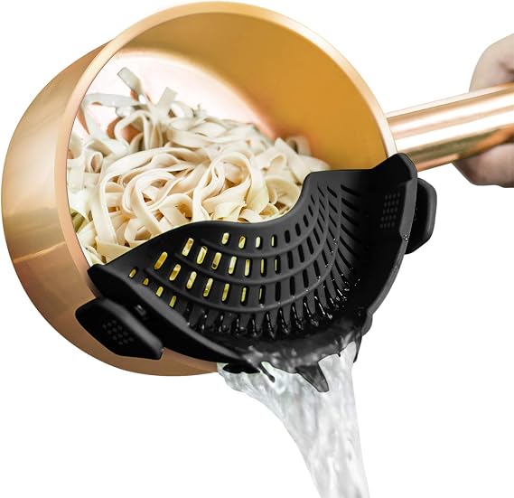 AUOON Clip On Strainer Silicone for All Pots, Standard 8.86 x 3.55in, Black