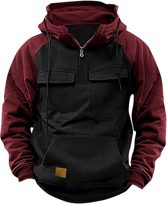 Tactical Hoodies for Men Military Quarter Zip Pullover Cargo Hoodie Jacket Hooded Sweatshirt with Pockets