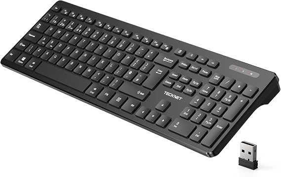 TECKNET Wireless Keyboard with Bluetooth & 2.4G USB for 3 Devices(Black)