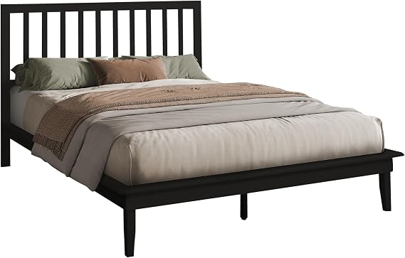 Monarch Specialties I 6060Q Bed, Platform Bed, Queen Size, Frame Only, Bedroom, Black Wood Frame, Black Wood Legs, Contemporary
