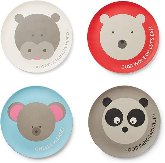 Red Rover Animal Bamboo Kid's Plates Set of 4 Multicolor