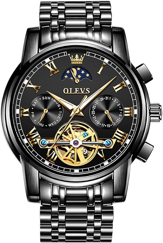 OLEVS Men's Waterproof Quartz Watch, Chronograph Stainless Steel Analog Watch for Men Functional Dial with Date Diamond Luminous Business