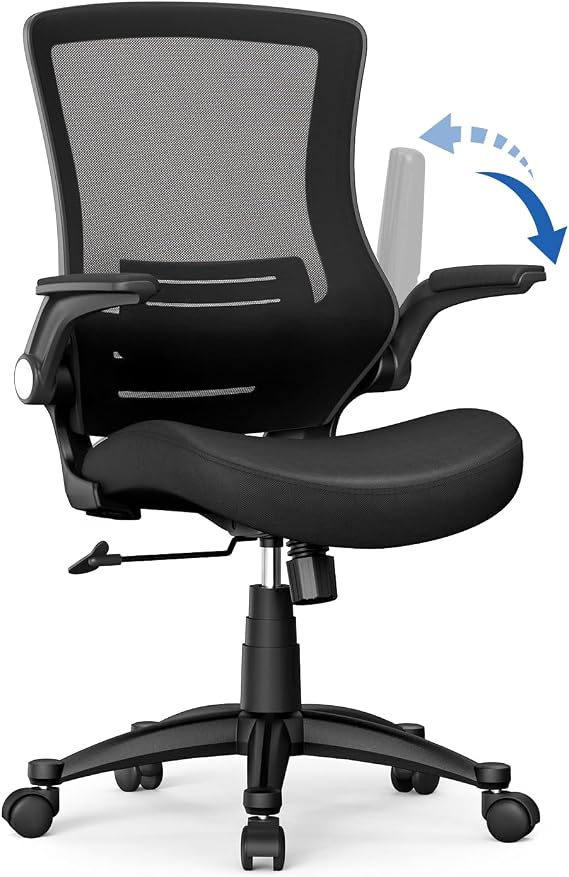 Ergonomic Mesh Office Chair Mid Back Swivel Desk Chair Black Computer Chair with Flip Up Armrest Lumbar Support Height Adjustable Task Chair