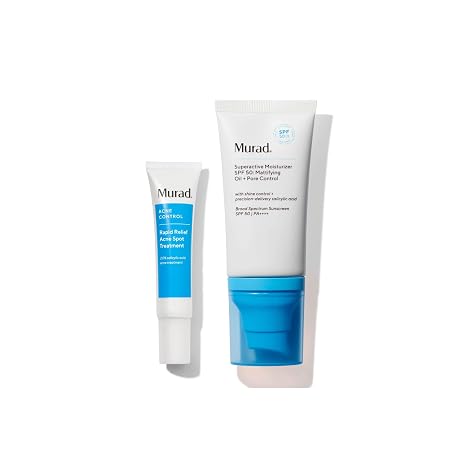 Murad Acne SOS Treat & Protect Combo - Rapid Relief Spot Treament and Superactive Mattifying Oil and Pore Control Moisturizer SPF 50 for Clearing and Prevention of Breakouts, Set of 2
