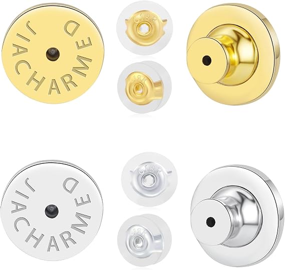 Earring Backs for Droopy Ears, JIACHARMED Cycle Earring Backings Tight Earring Backers for Studs 4pcs Secure Lifter Back for Heavy Earrings Support Replacement Plus 4pcs Rubber Backs,Mixed Color