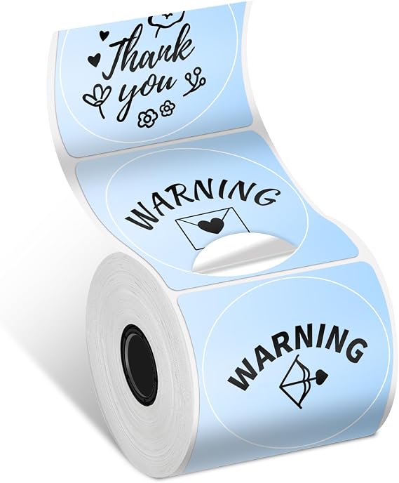 Phomemo Thermal Circle Label, 1.96" x 1.96" (50x50 mm), Black on Blue | Compatible with M110/M100/M120/M150/M200/M220/M250, Sticker Round Thermal Label