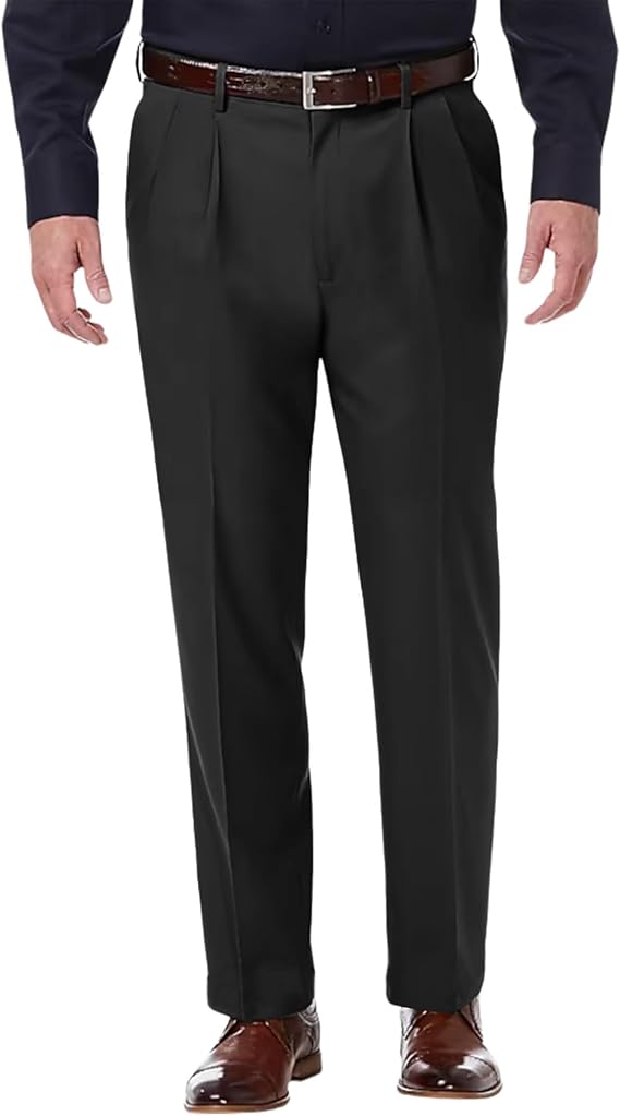 Men's No Iron Pleated Dress Pants Expandable Waist Regular Fit Premium Comfort Slacks