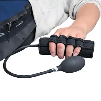 JIAHG Inflatable Hand Rehabilitation Trainer with Finger Separator Loops Passive Finger Exerciser for Bedridden Patients, Stroke Recovery, Arthritis, Hand & Finger Mobility Training with Air Pump