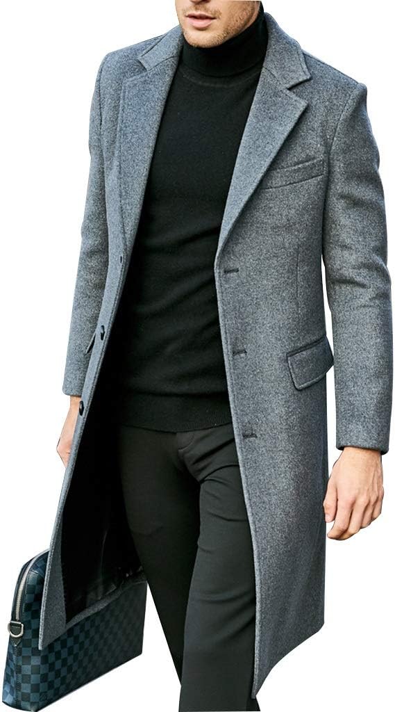 Men's trench coat,mens winter mid-length jacket,over the knee wool jacket double sided cashmere coat Color: Gray, Size: XL