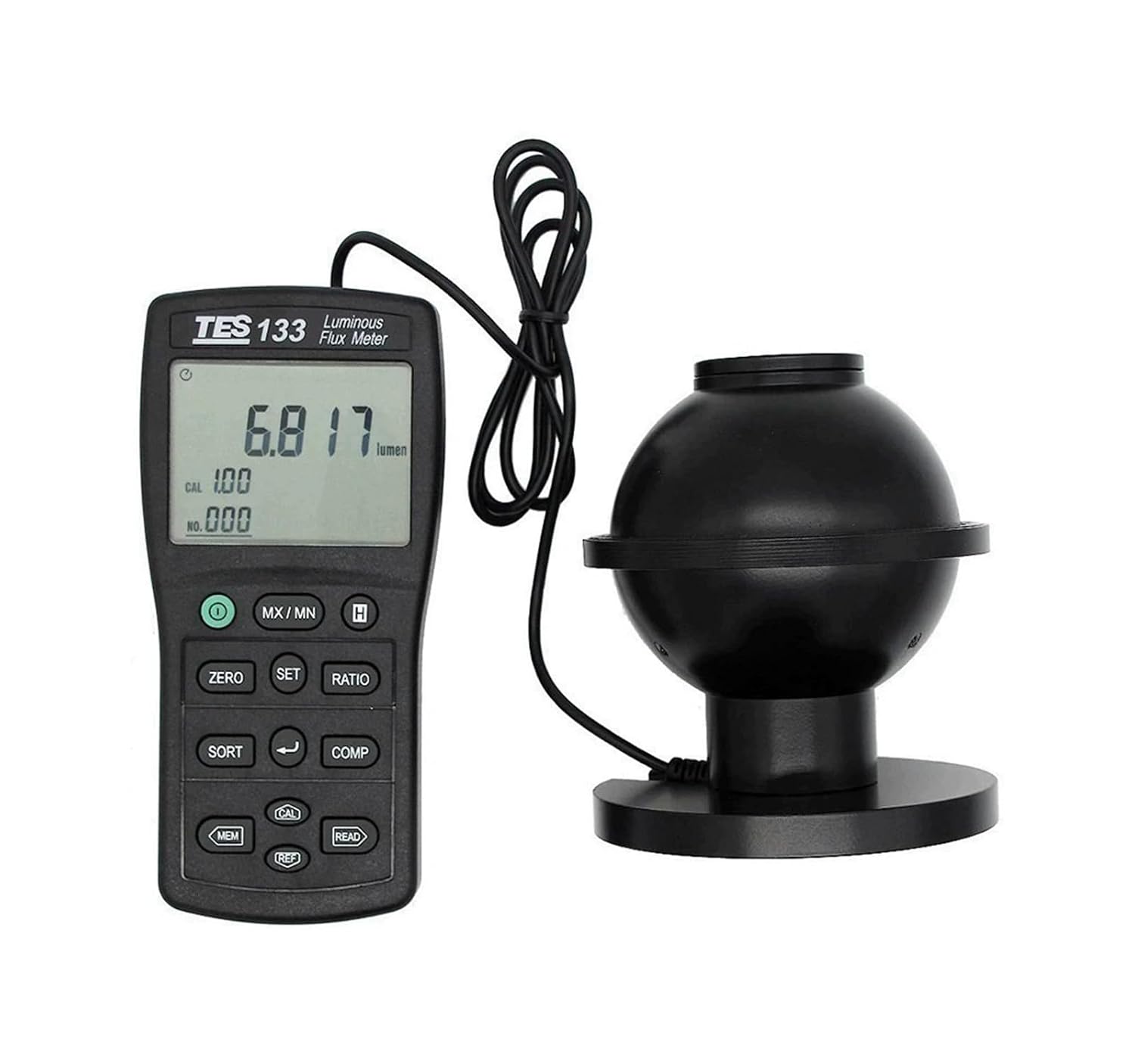 TES-133 Luminous Flux Meter Light Meter Tester for LEDs, Small Lamps, Fiber Illuminators Measurement Auto Ranging from 0.05 to 7000 Lumens TES133